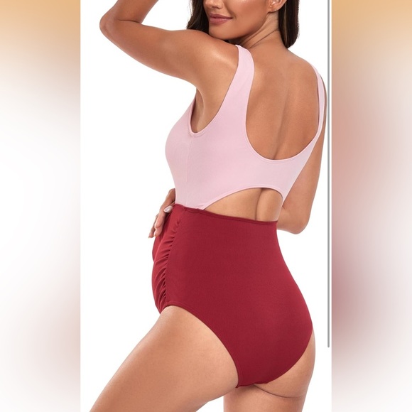 EastElegant Maternity Cutout OnePiece Swimwear pink +red Pregnancy XL/275 - Picture 3 of 3